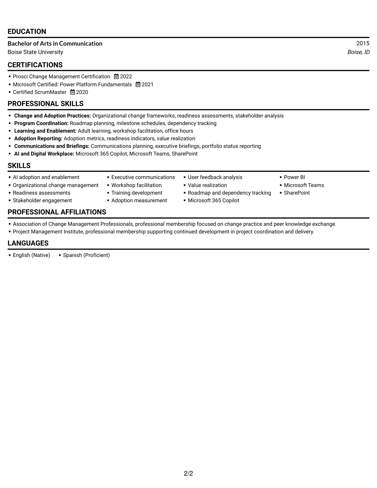 Resume example — page 2