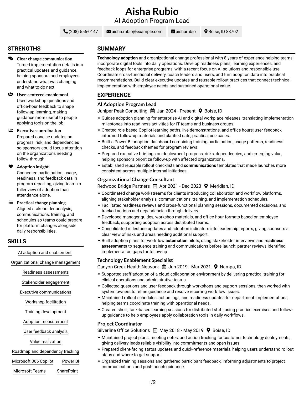 Resume example — page 1