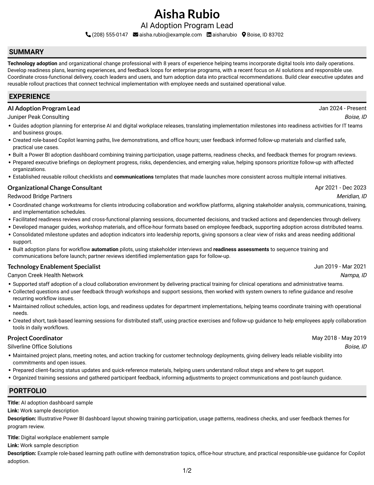 Resume example — page 1