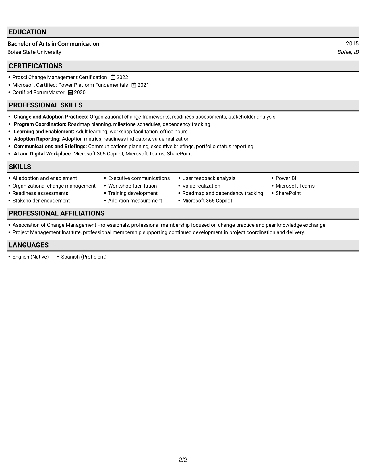 Resume example — page 2
