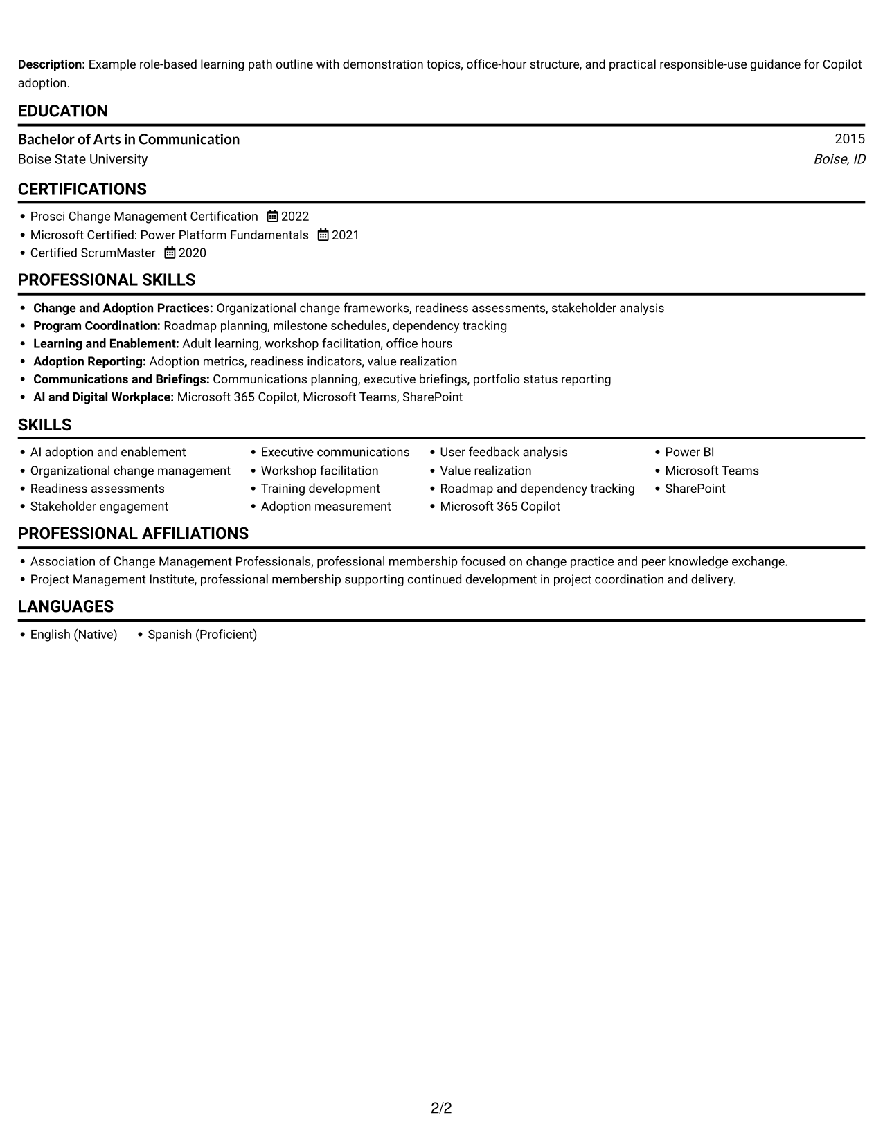 Resume example — page 2