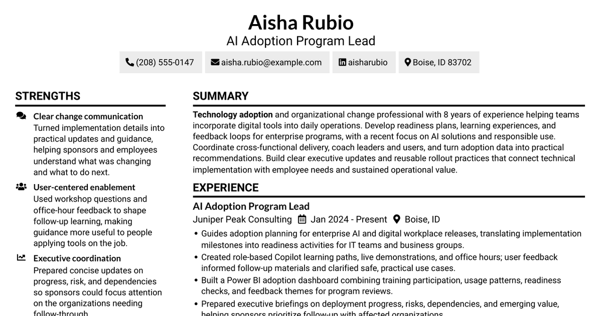 7 AI Operations Adoption and Enablement Analyst Resume Templates with Example