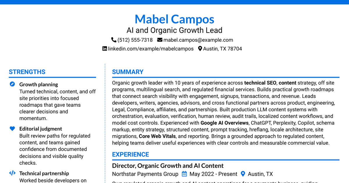 7 AI & Organic Growth Lead Resume Templates with Example