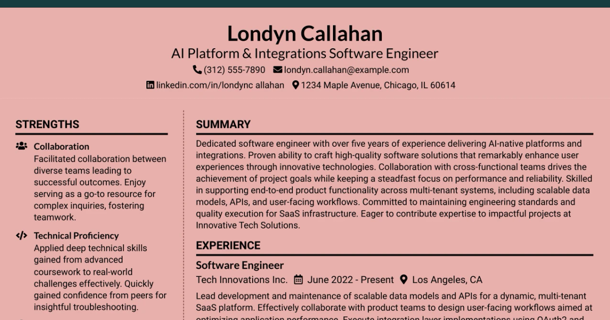 33 AI Platform & Integrations Software Engineer Resume Templates with Example 2026 (ATS-Optimized)