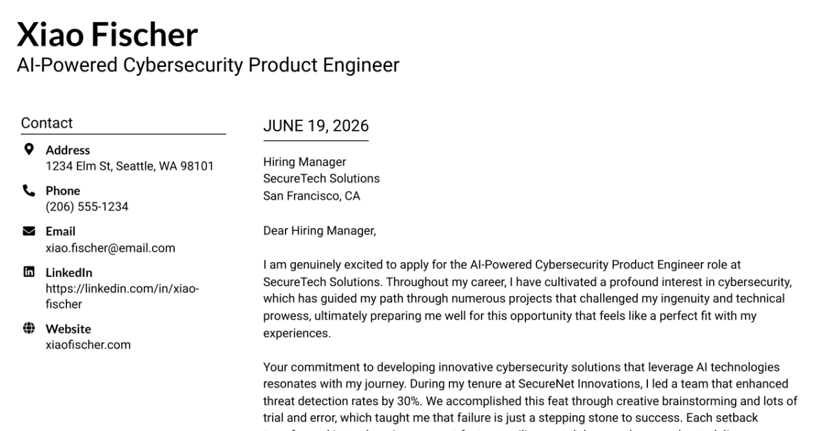 30+ AI-Powered Cybersecurity Product Engineer Cover Letter Templates with Example 2026