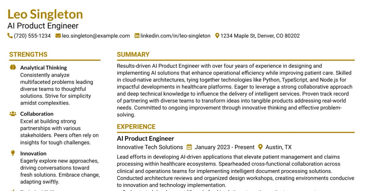 33 AI Product Engineer Resume Templates with Example 2026 (ATS-Optimized)