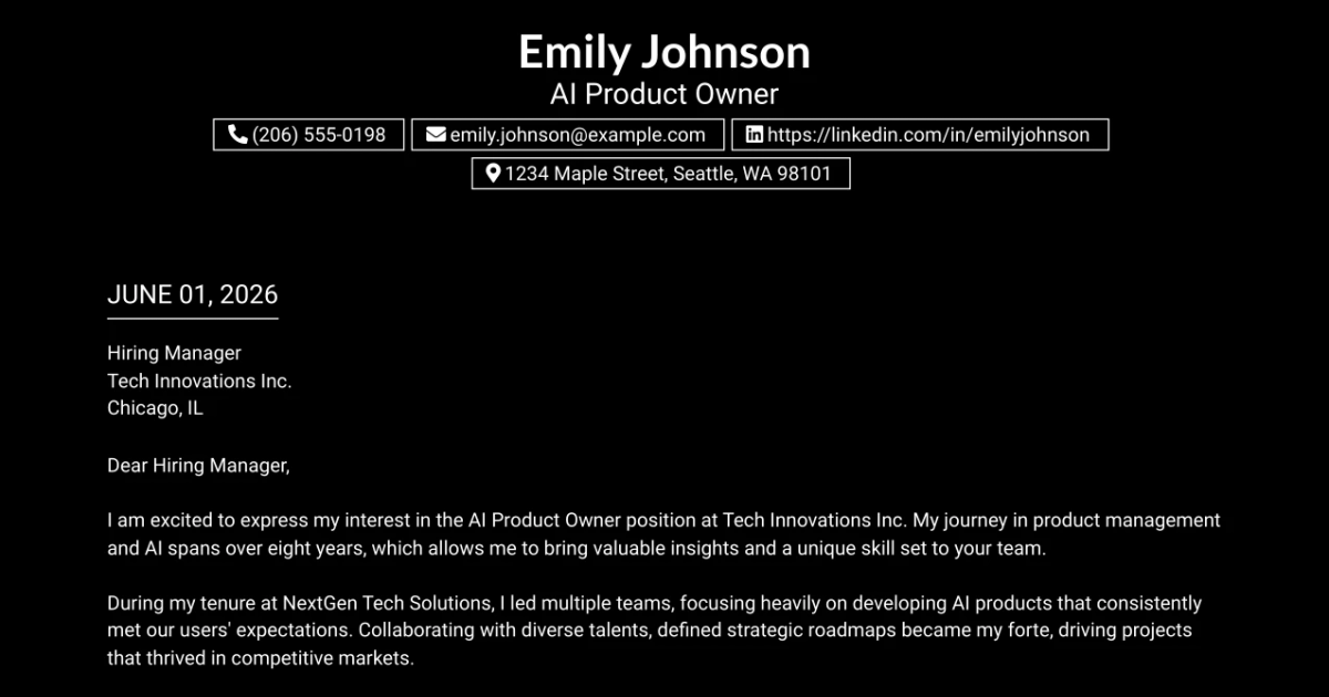 30+ AI Product Owner Cover Letter Templates with Example 2026