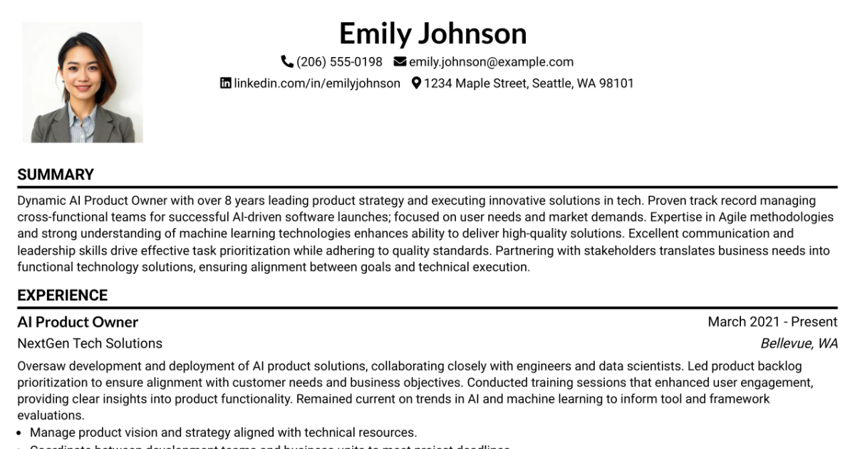 33 AI Product Owner Resume Templates with Example 2026 (ATS-Optimized)