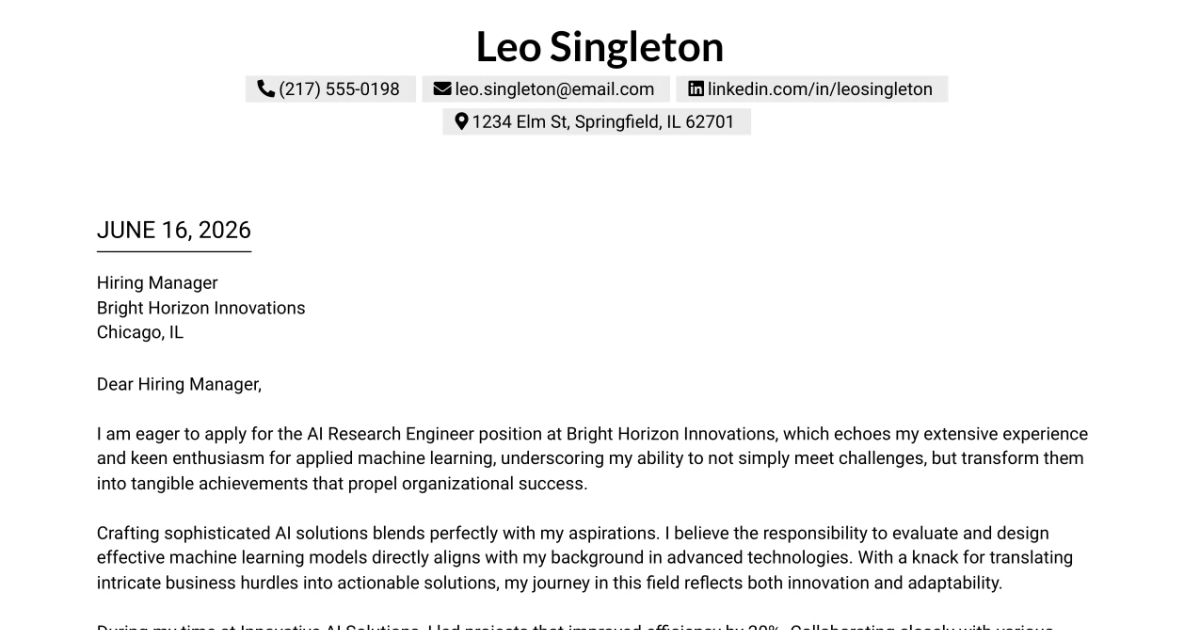 30+ AI Research Engineer Cover Letter Templates with Example 2026