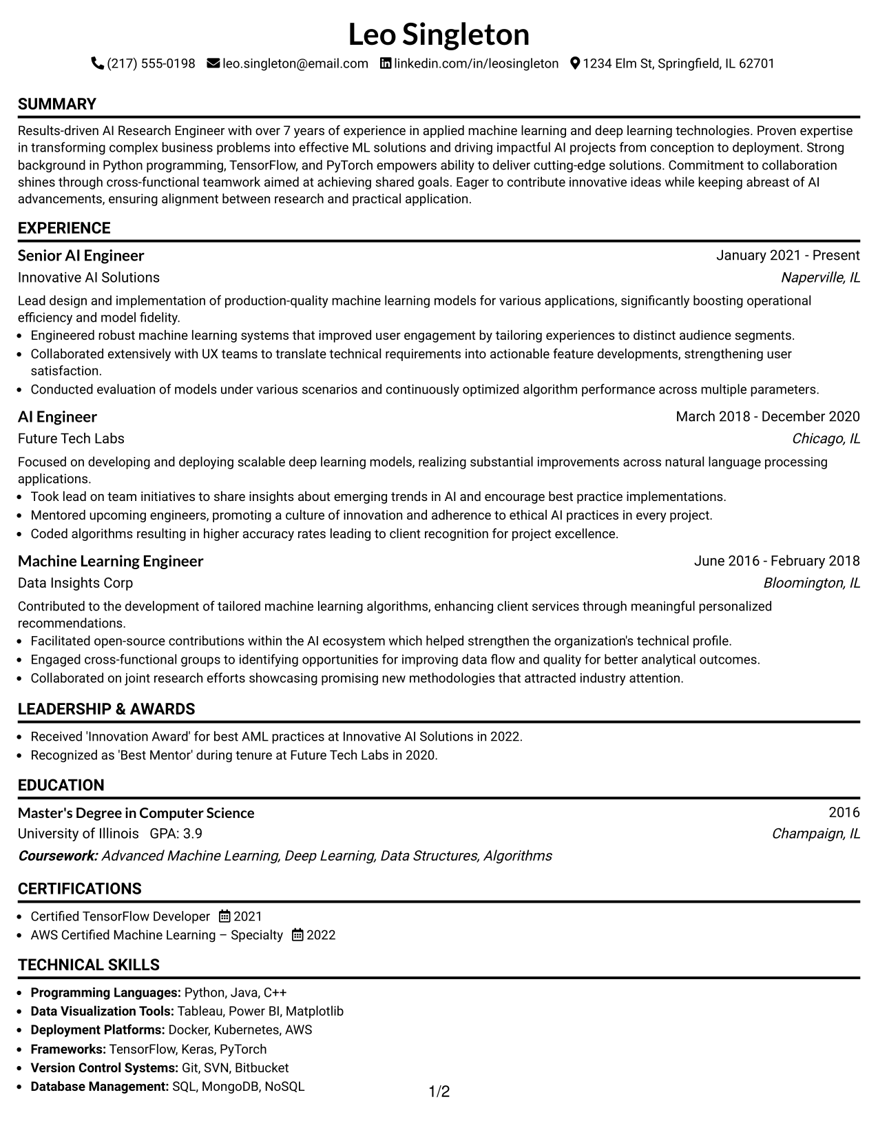 Resume Example Page 1