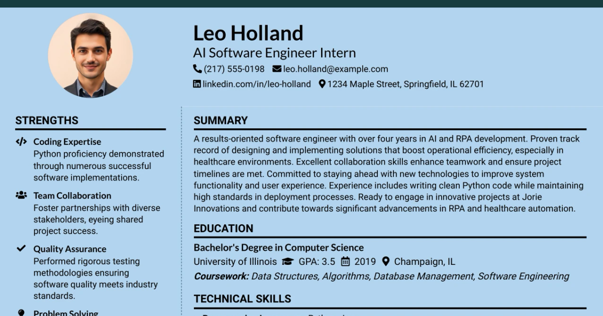 33 AI Software Engineer Intern Resume Templates with Example 2026 (ATS-Optimized)
