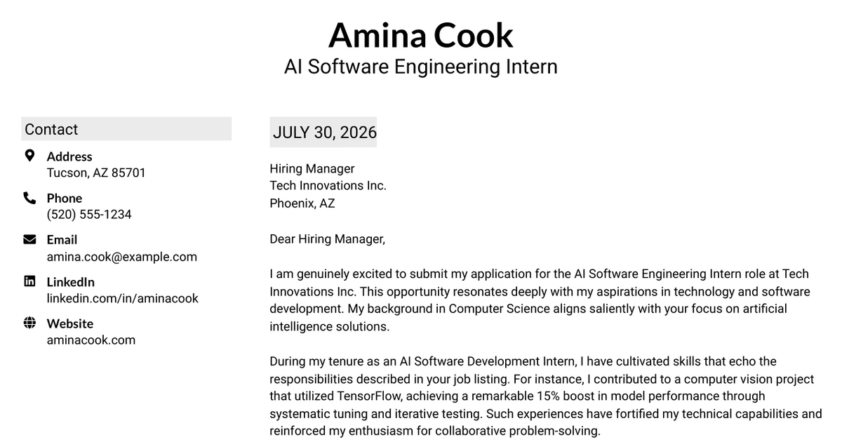 30+ AI Software Engineering Intern Cover Letter Templates with Example 2026