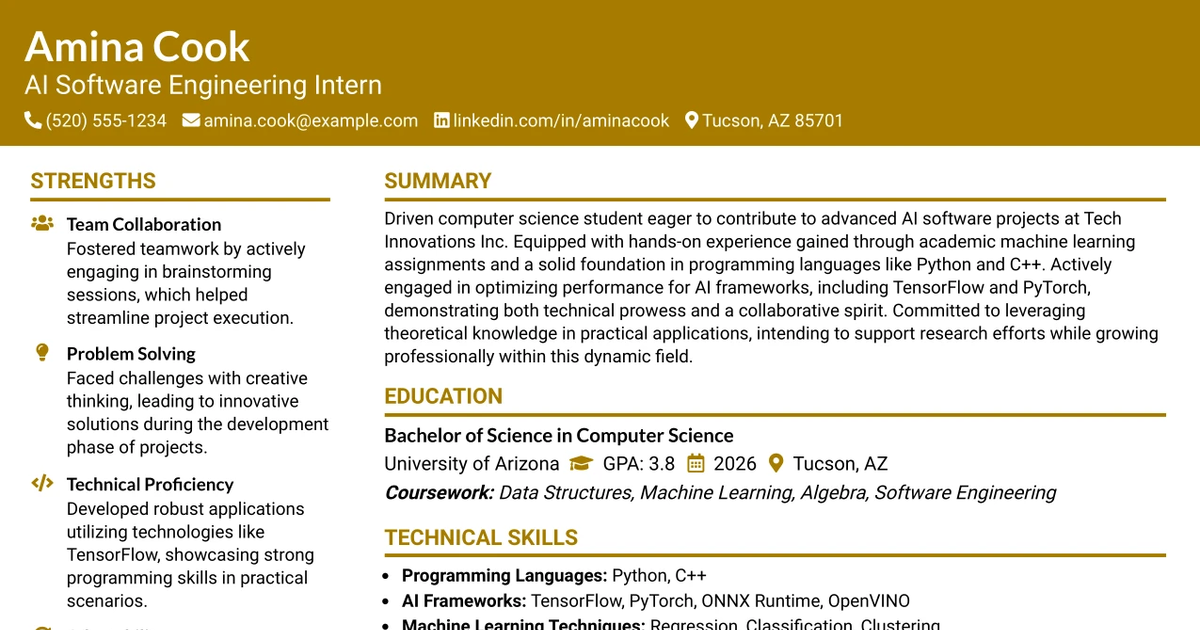 33 AI Software Engineering Intern Resume Templates with Example 2026 (ATS-Optimized)
