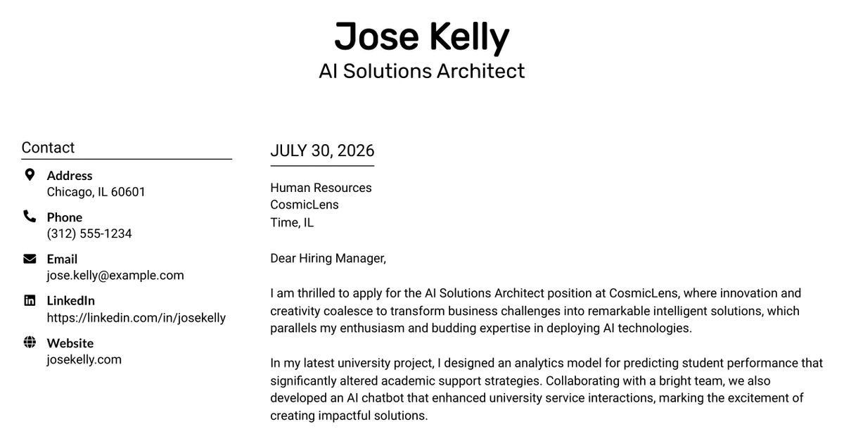 30+ AI Solutions Architect Cover Letter Templates with Example 2026