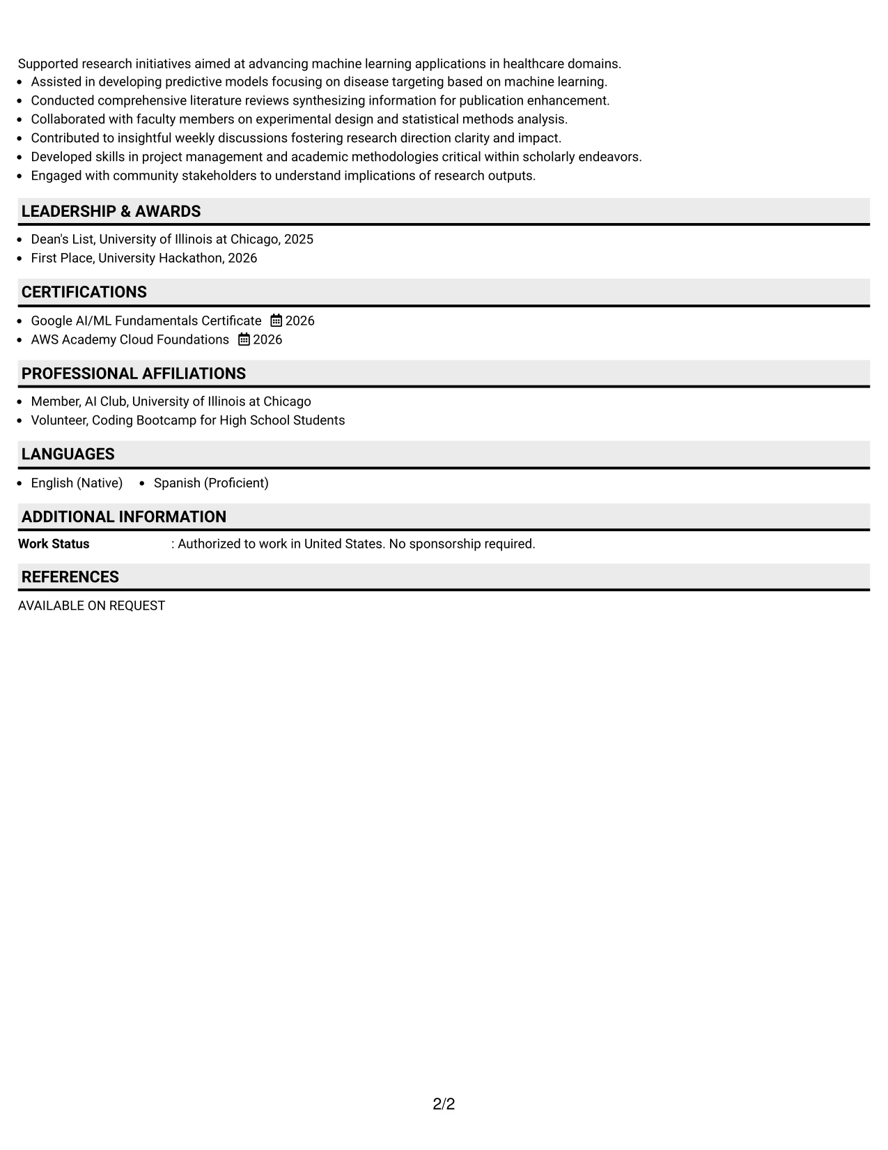 Resume Example Page 2