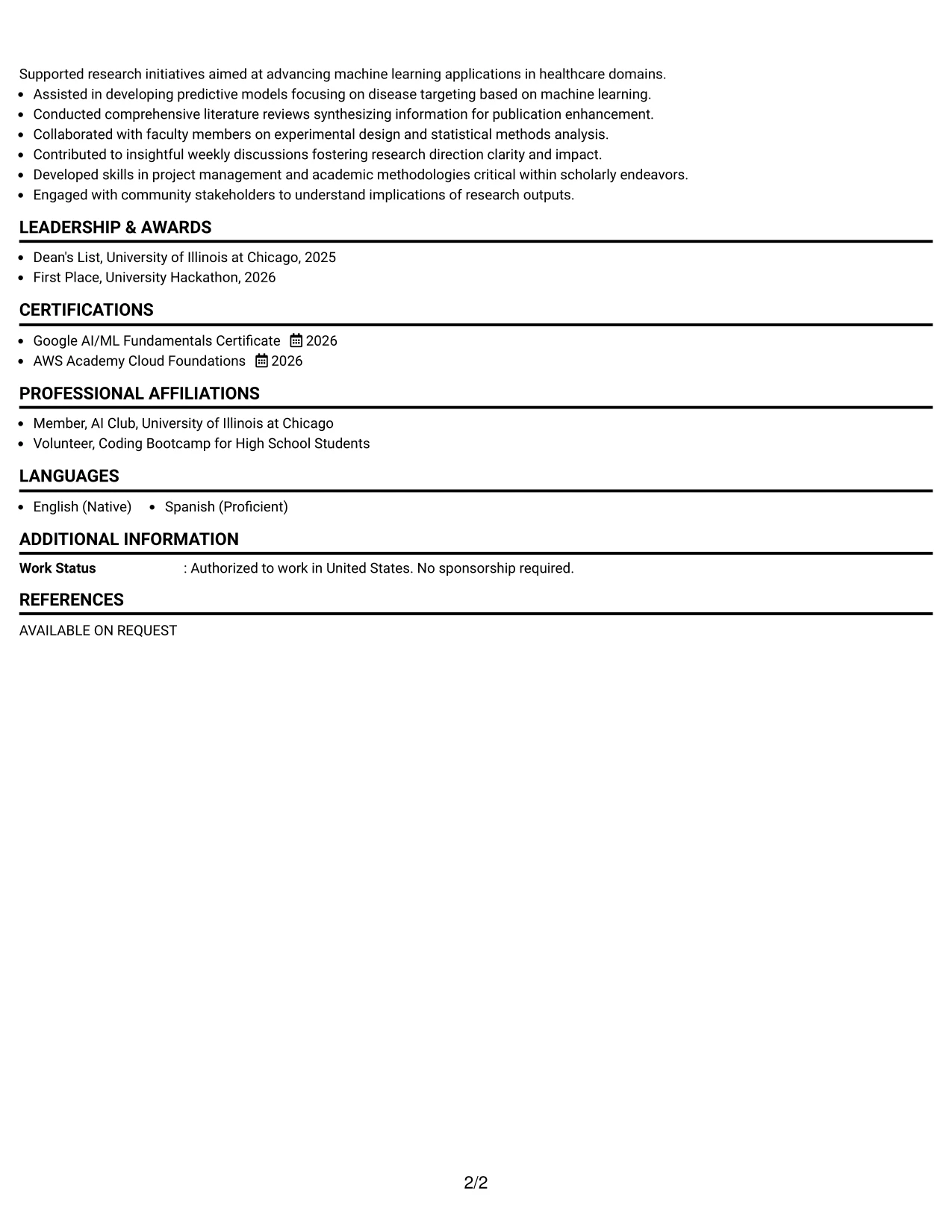 Resume Example Page 2