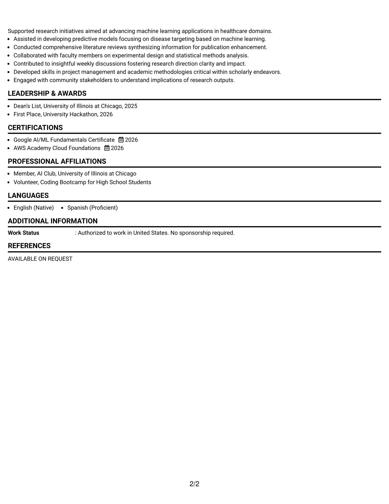 Resume Example Page 2