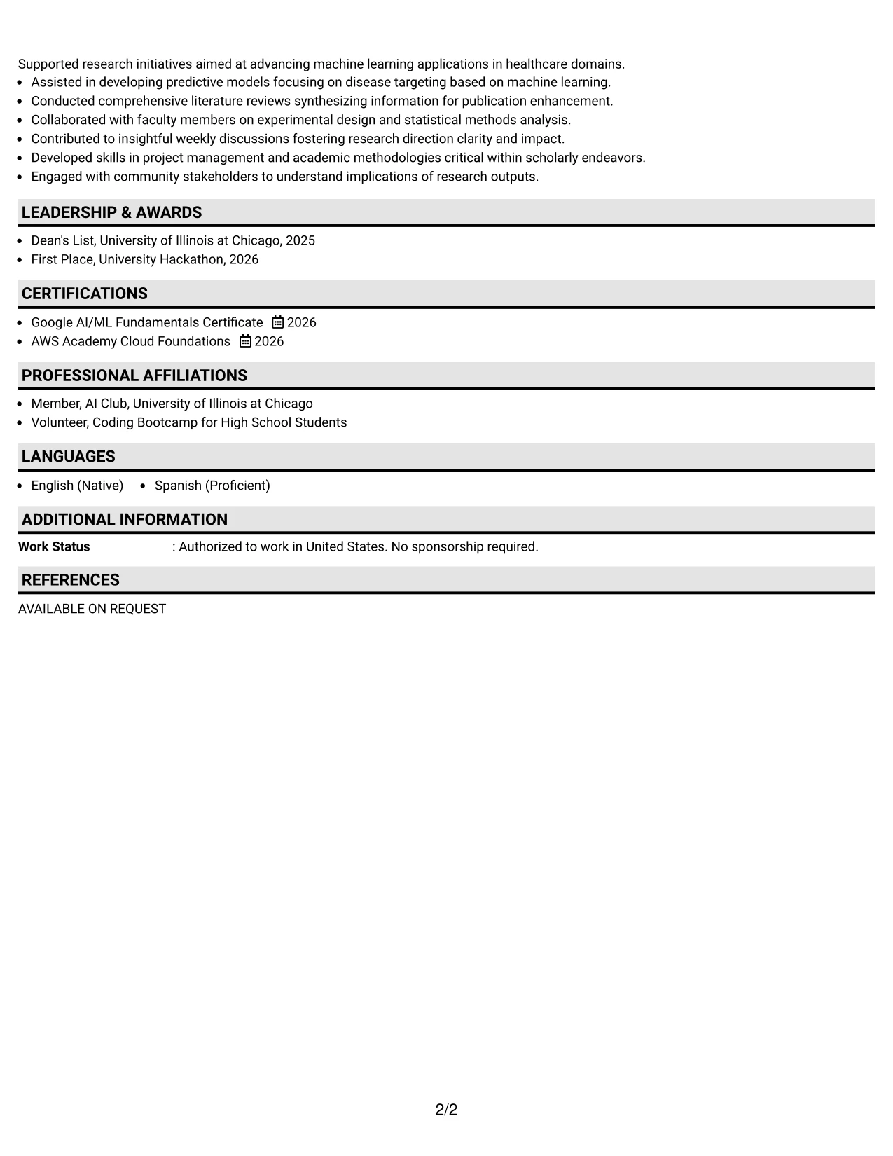 Resume Example Page 2