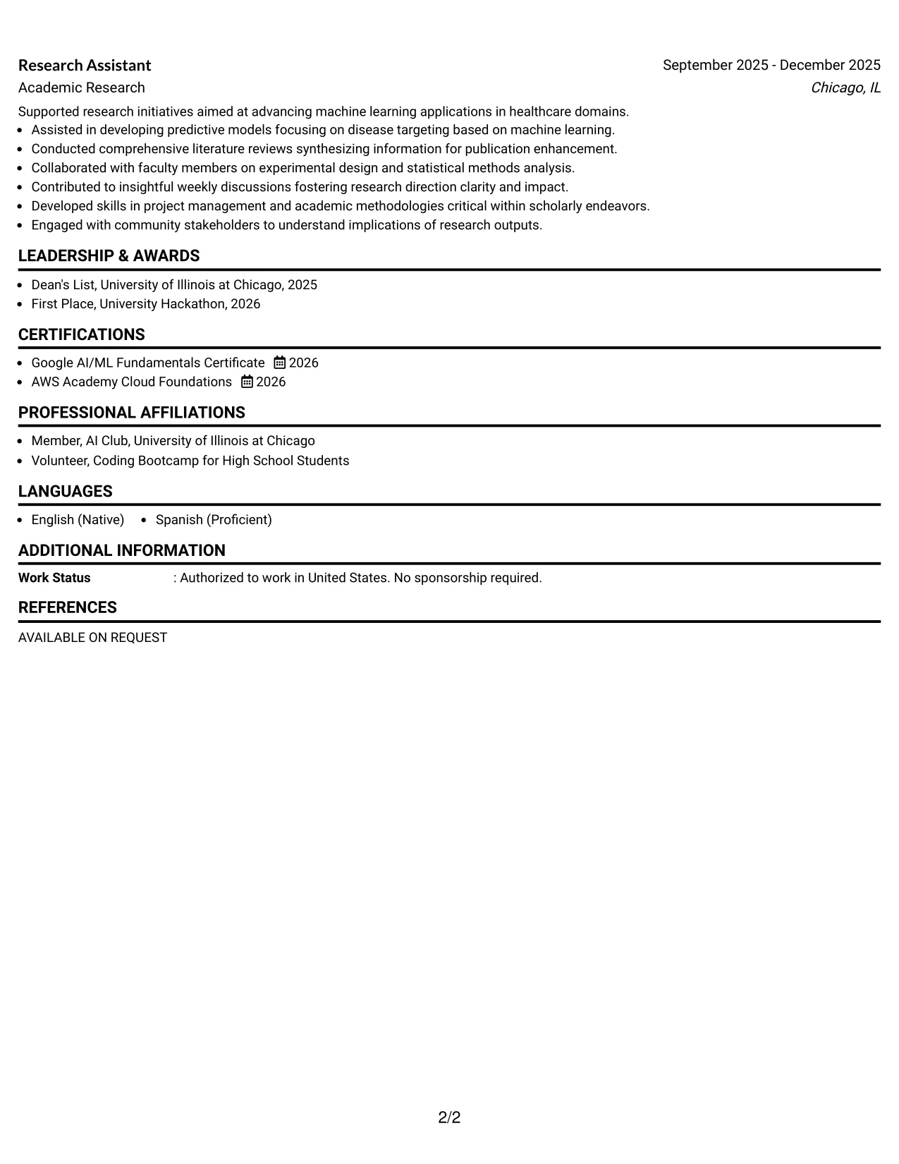 Resume Example Page 2