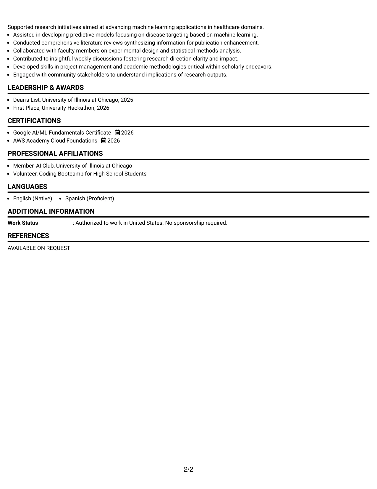 Resume Example Page 2