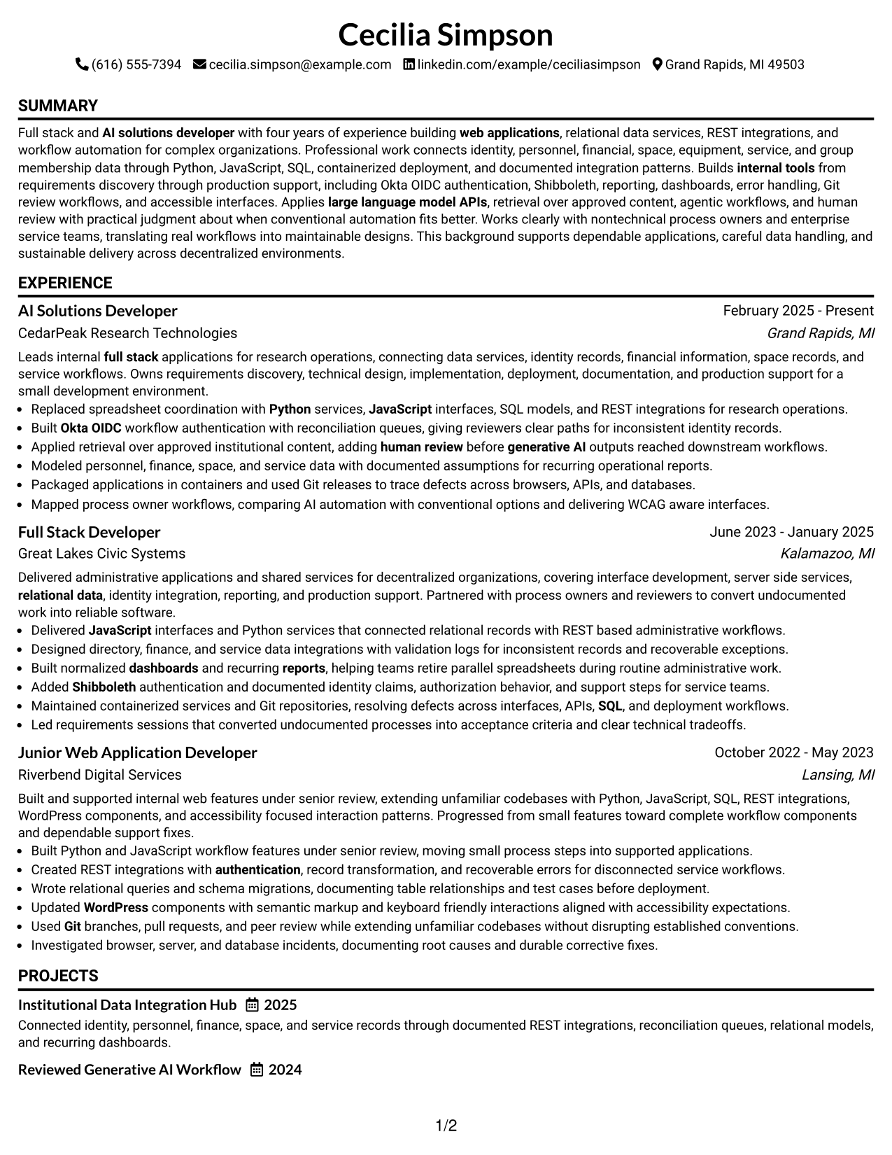 Resume Example Page 1
