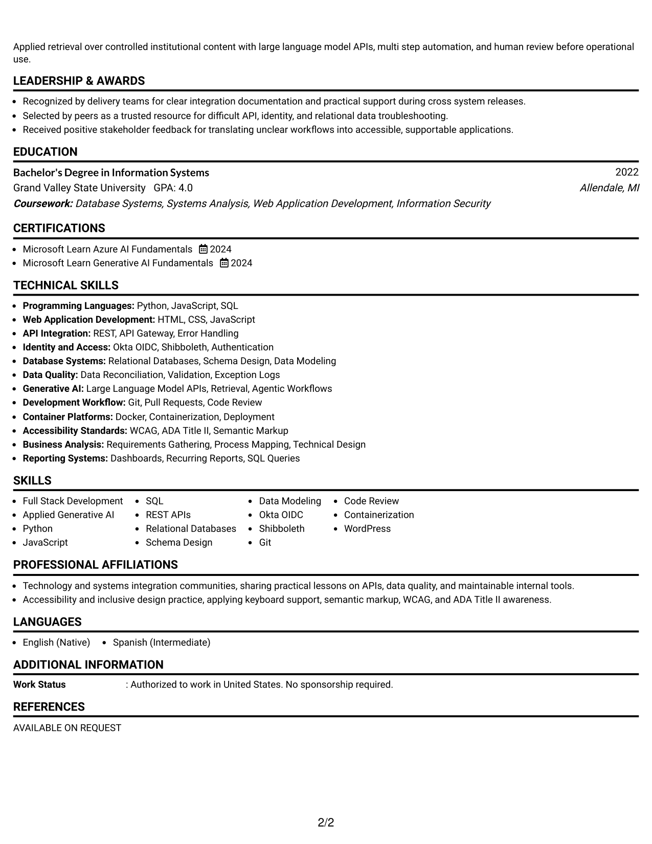 Resume Example Page 2