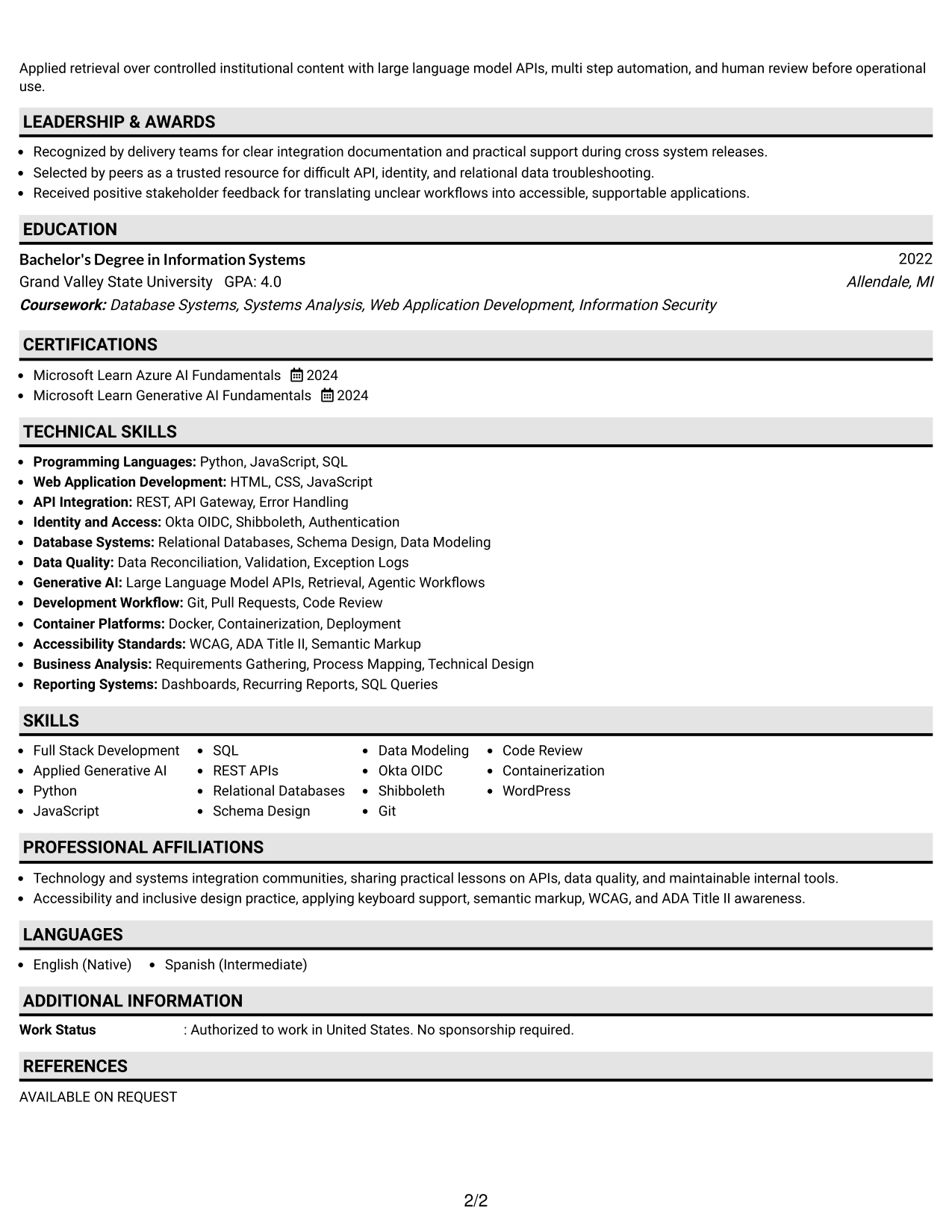 Resume Example Page 2