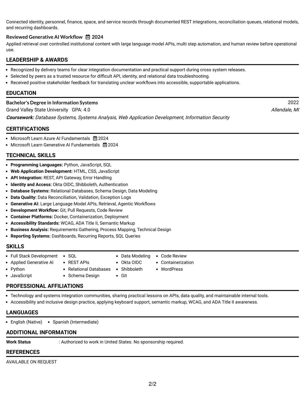 Resume Example Page 2