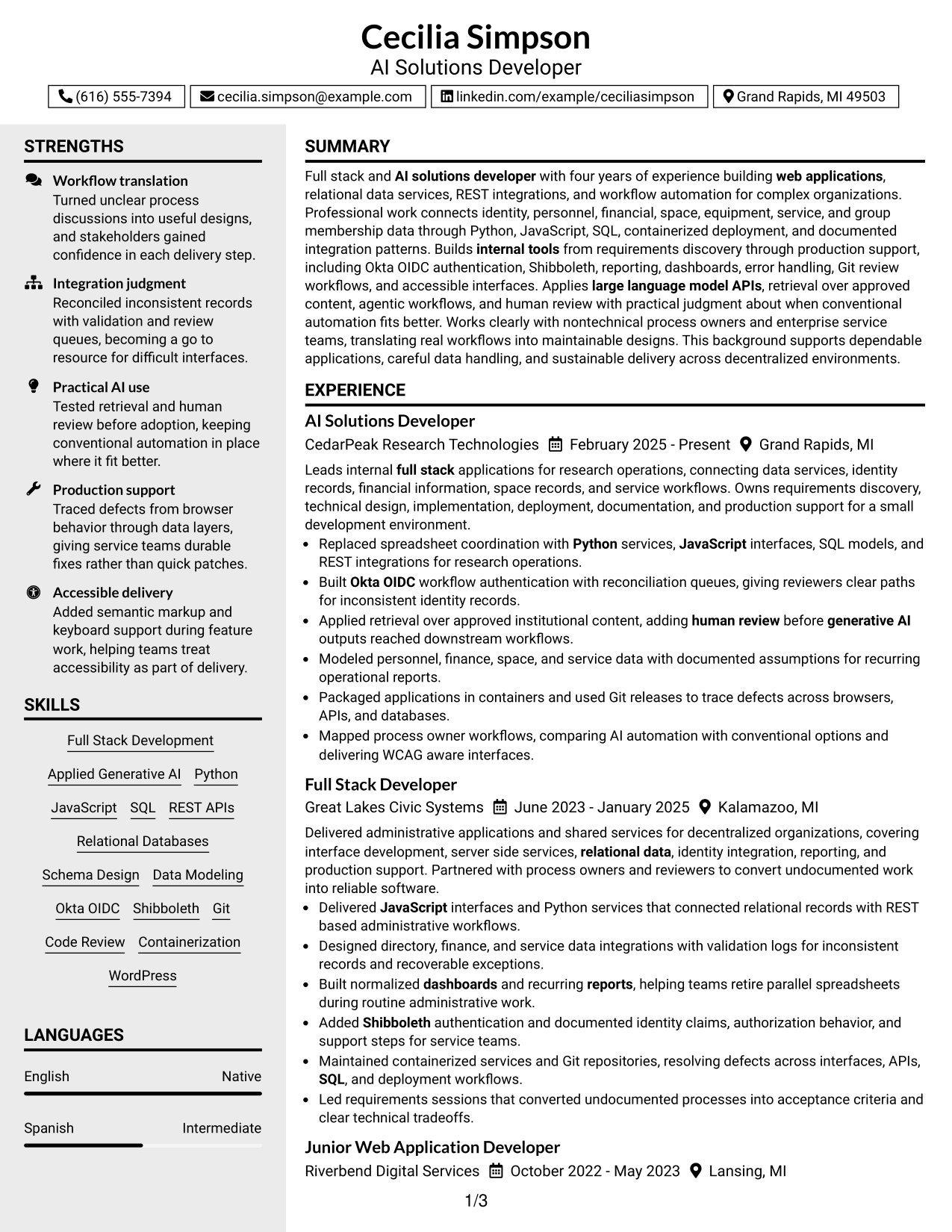 Resume Example Page 1