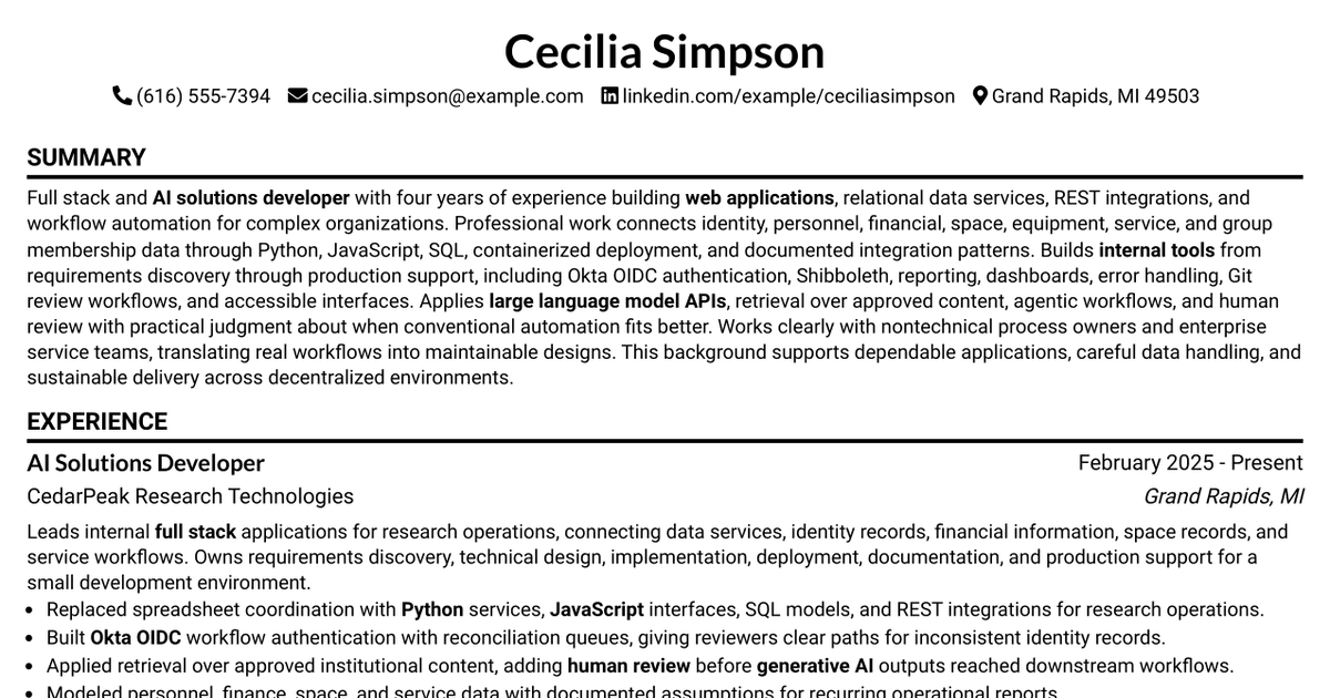 7 AI Solutions Developer Resume Templates with Example