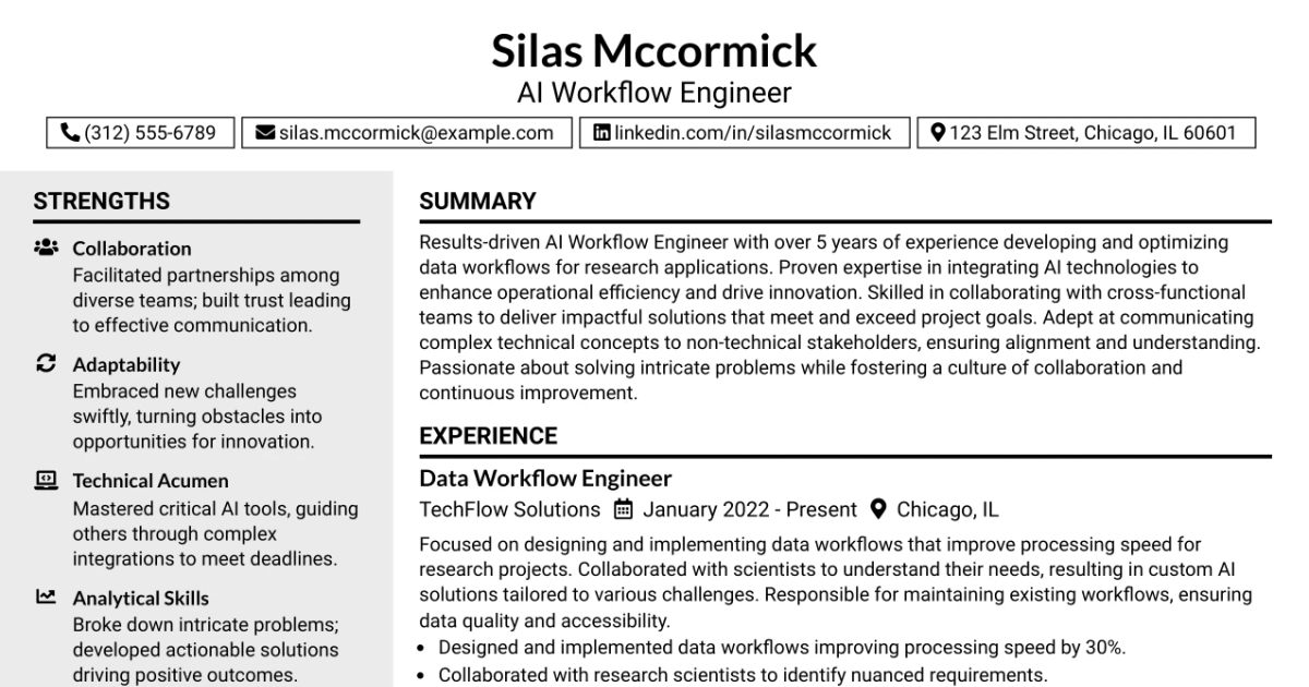 33 AI Workflow Engineer Resume Templates with Example 2026 (ATS-Optimized)