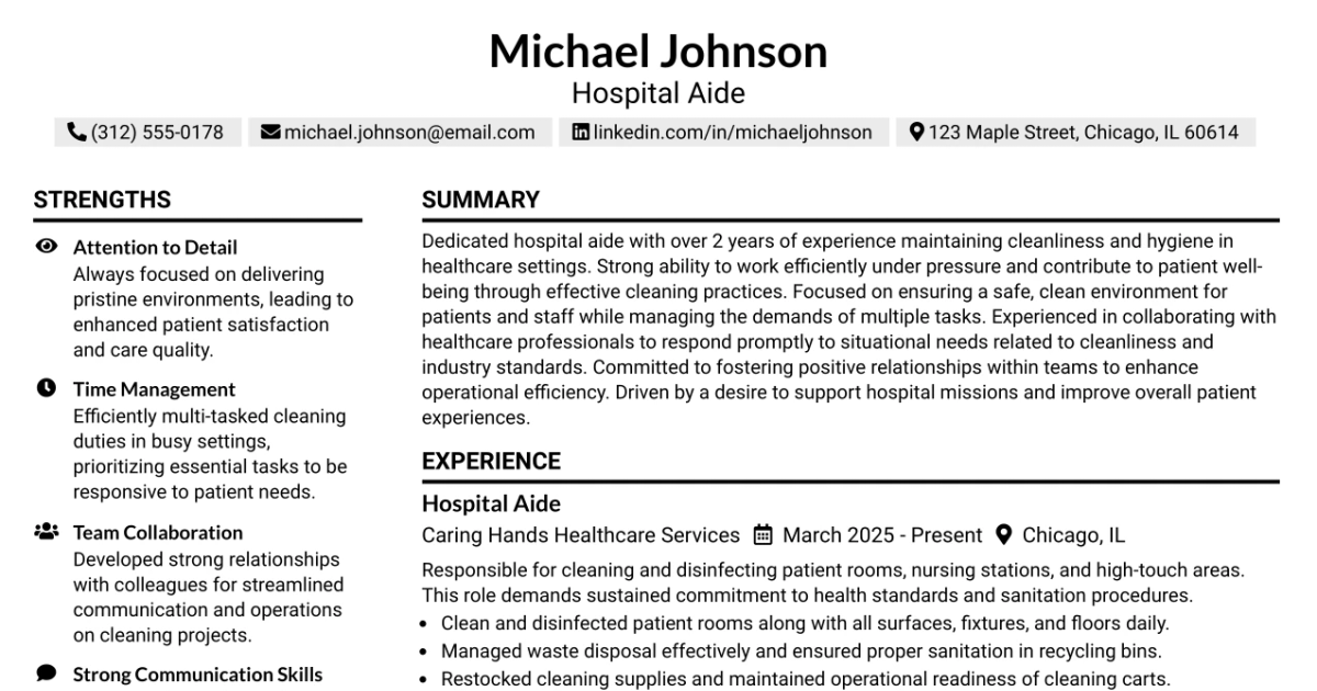 33 Aide Hospital Service Resume Templates with Example 2026 (ATS-Optimized)