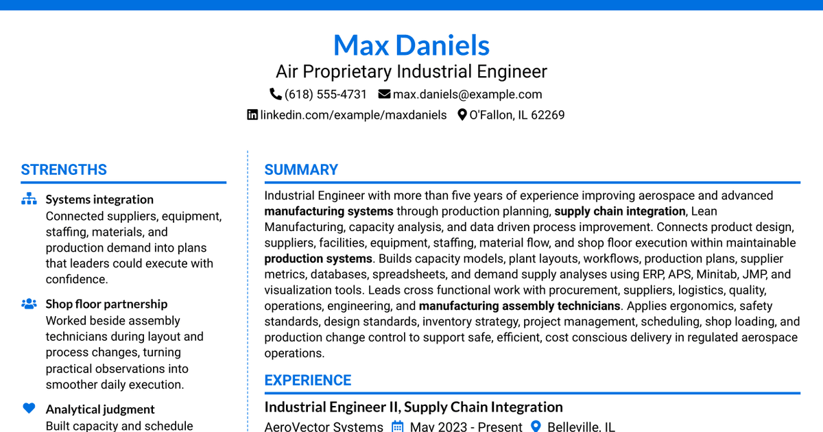 7 Air Proprietary Industrial Engineer Resume Templates with Example