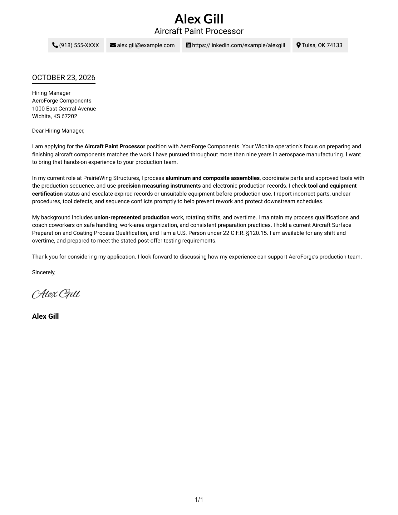 Cover letter example — page 1
