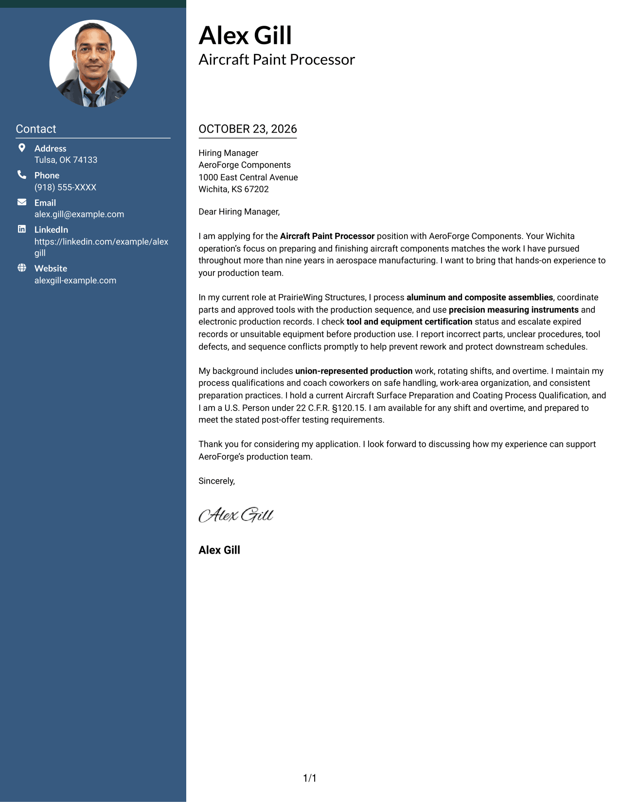 Cover letter example — page 1