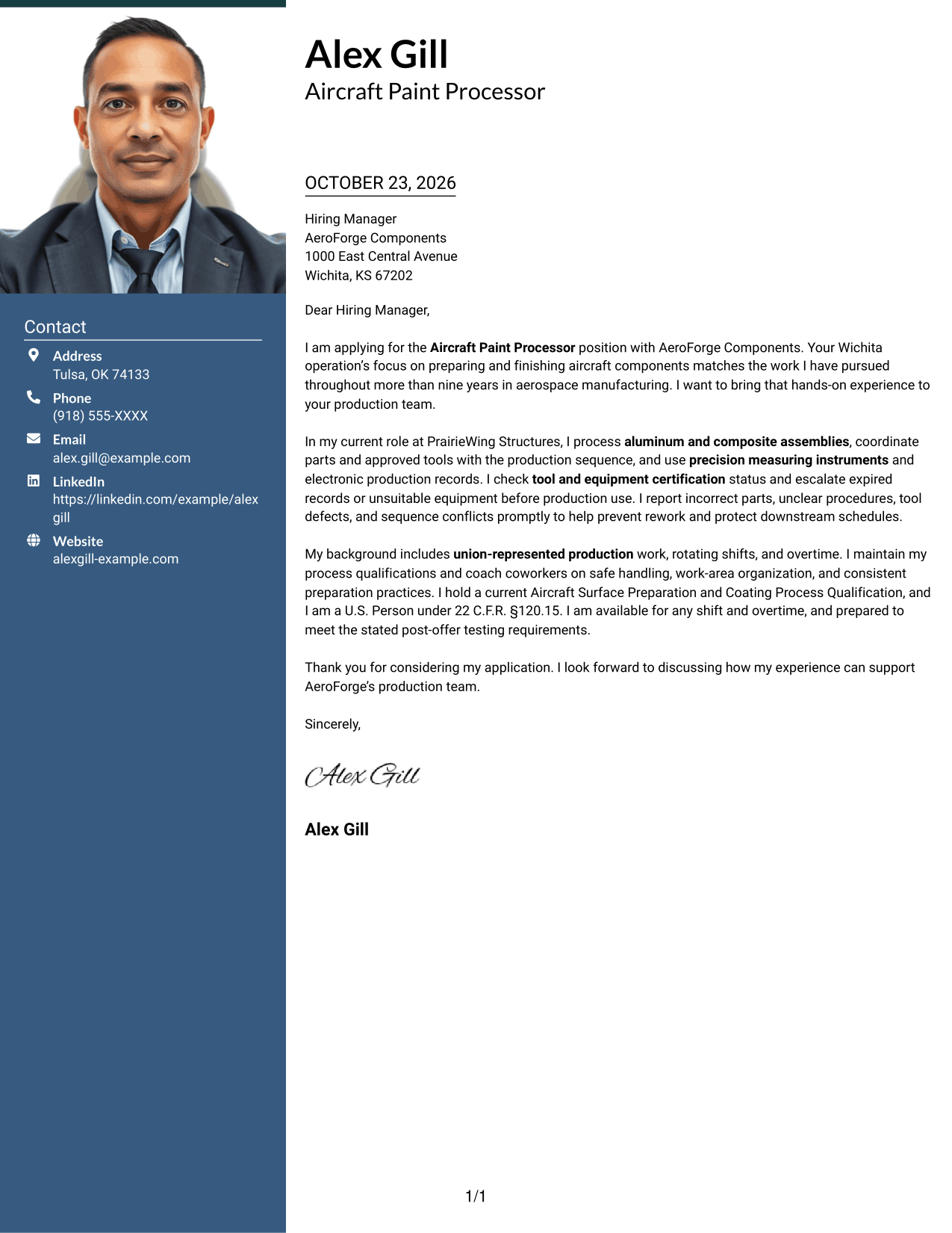 Cover letter example — page 1