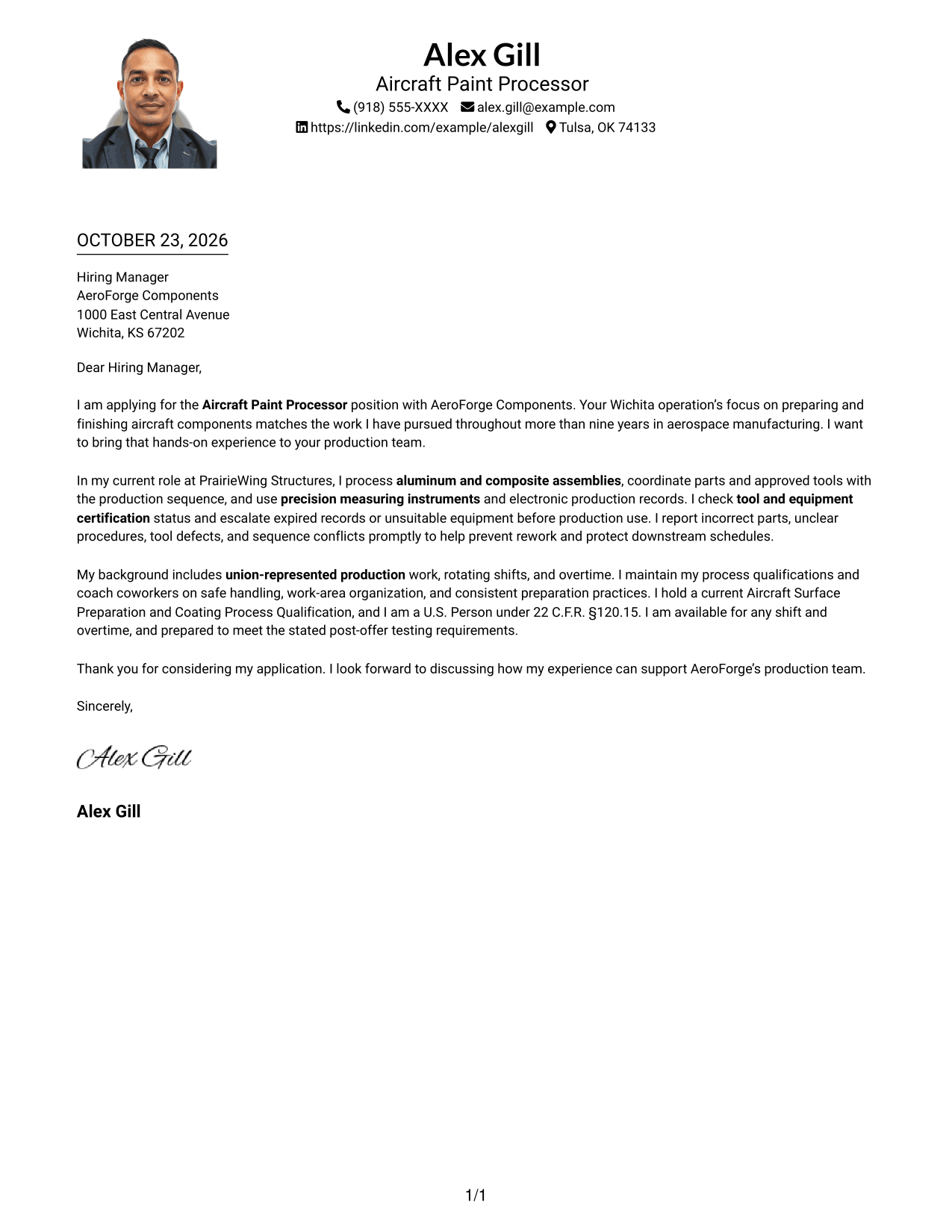 Cover letter example — page 1