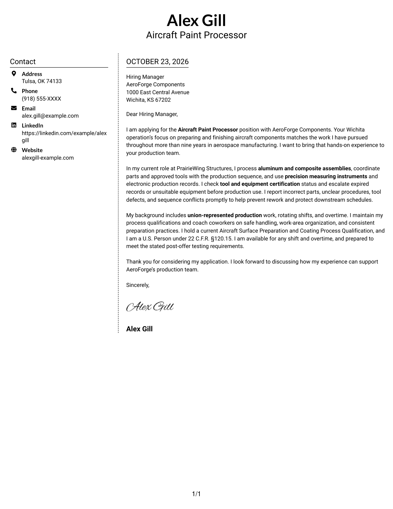 Cover letter example — page 1