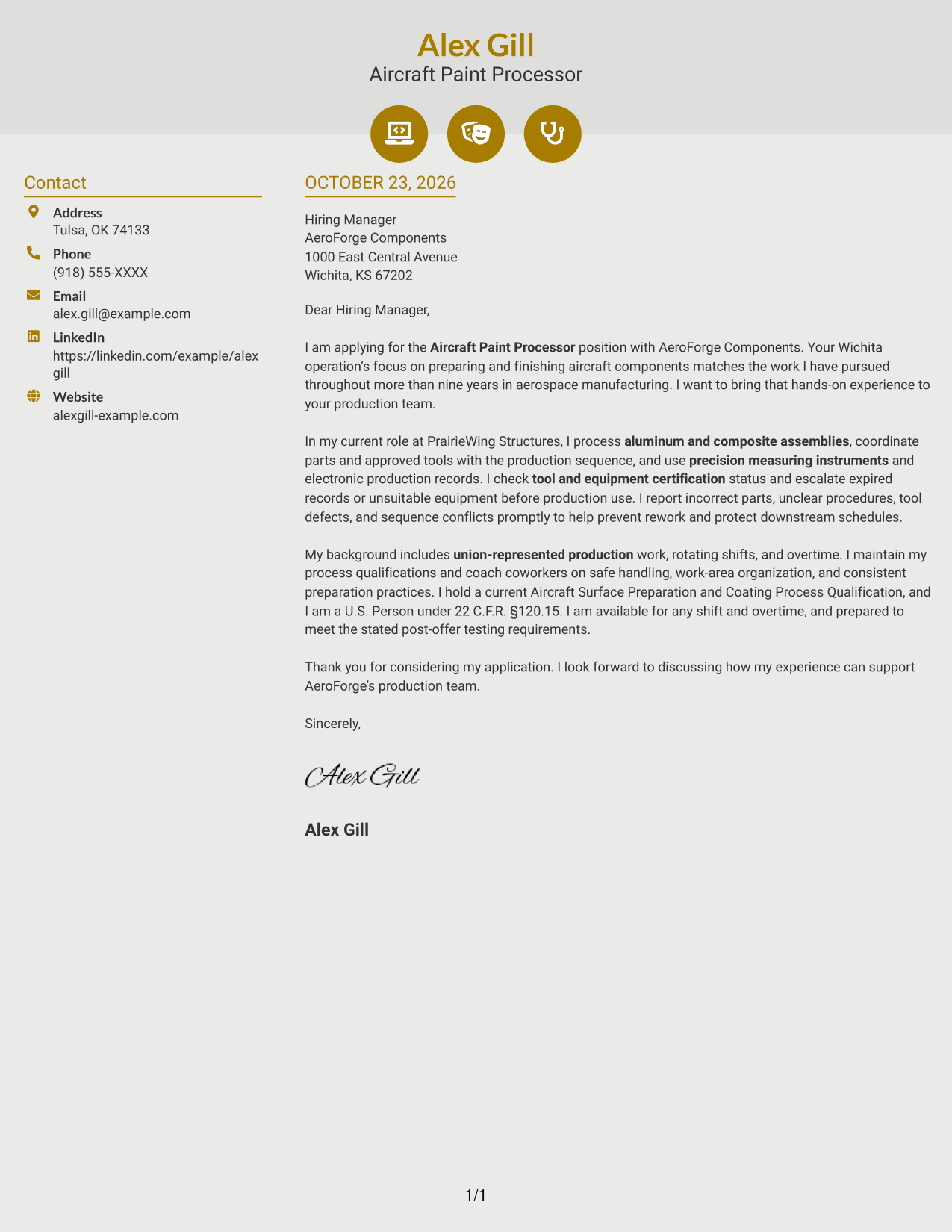 Cover letter example — page 1