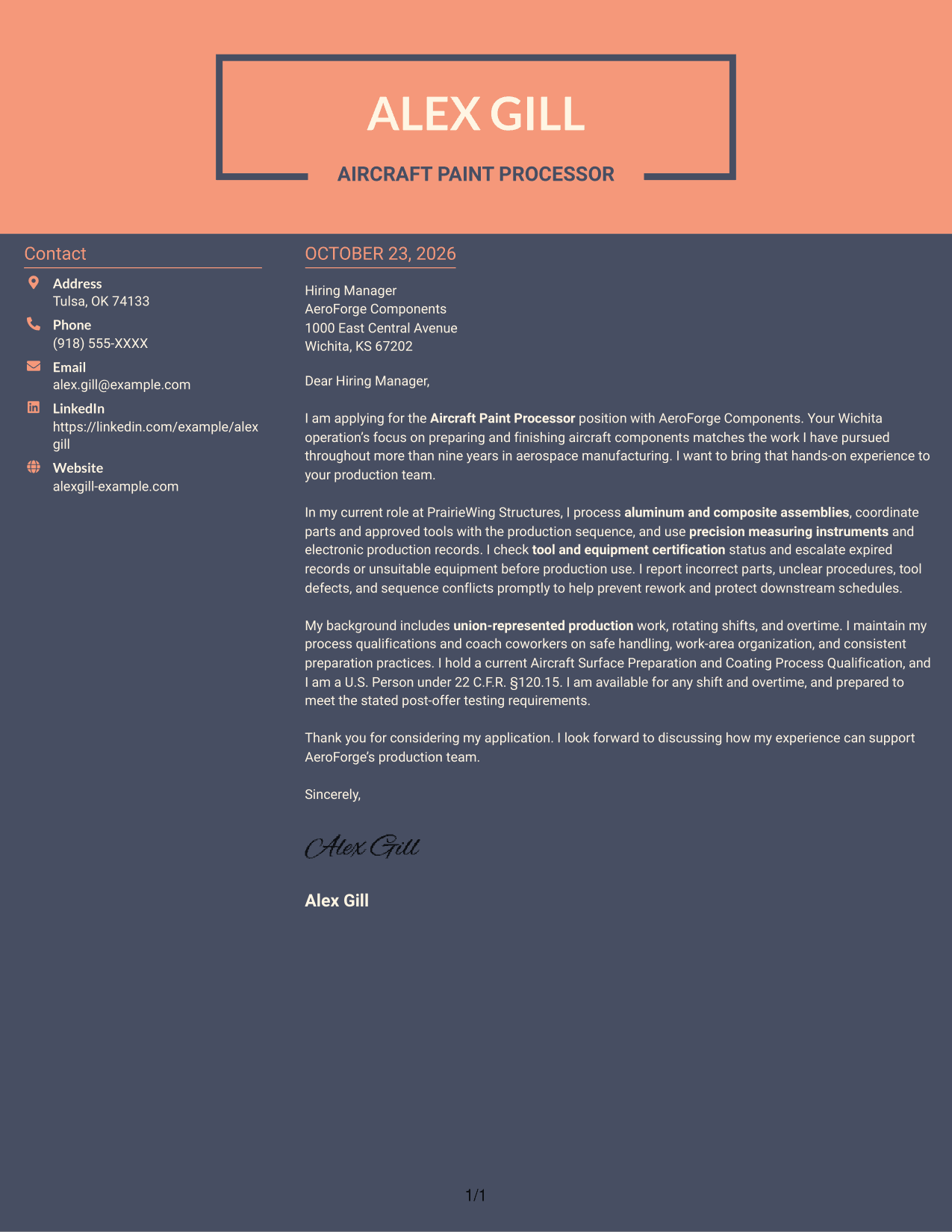 Cover letter example — page 1