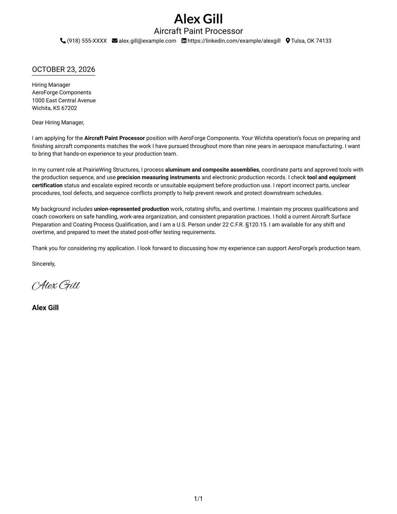 Cover letter example — page 1