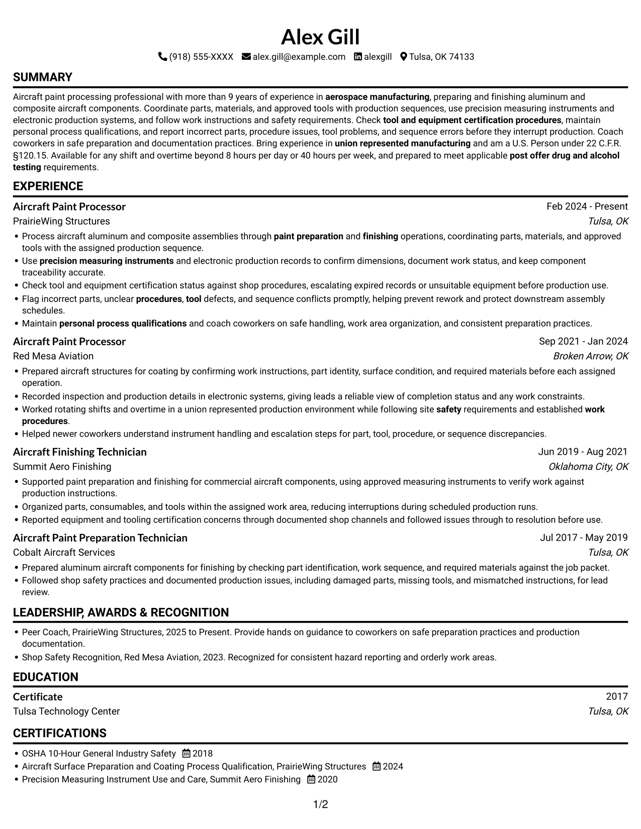 Resume example — page 1