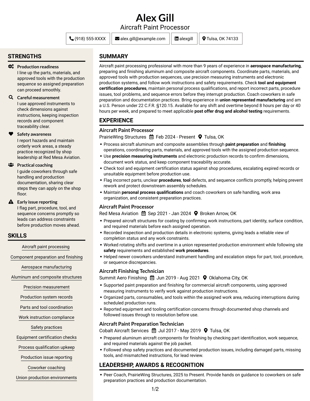 Resume example — page 1