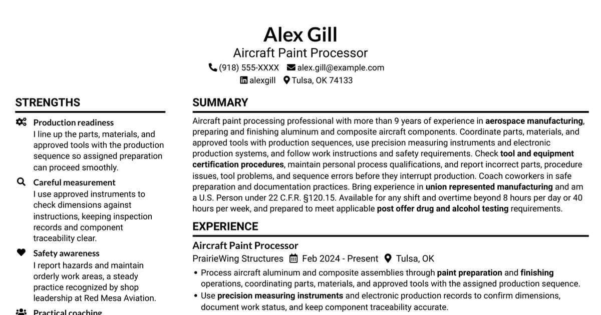 7 Aircraft Paint Processor Resume Templates with Example