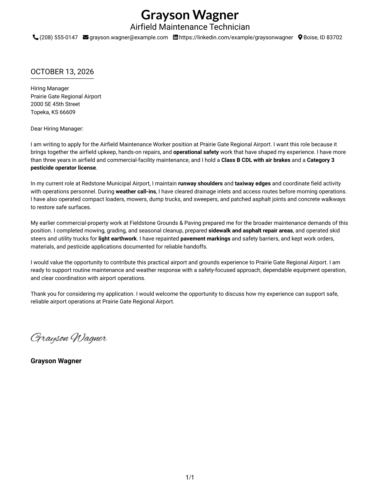 Cover Letter Example Page 1