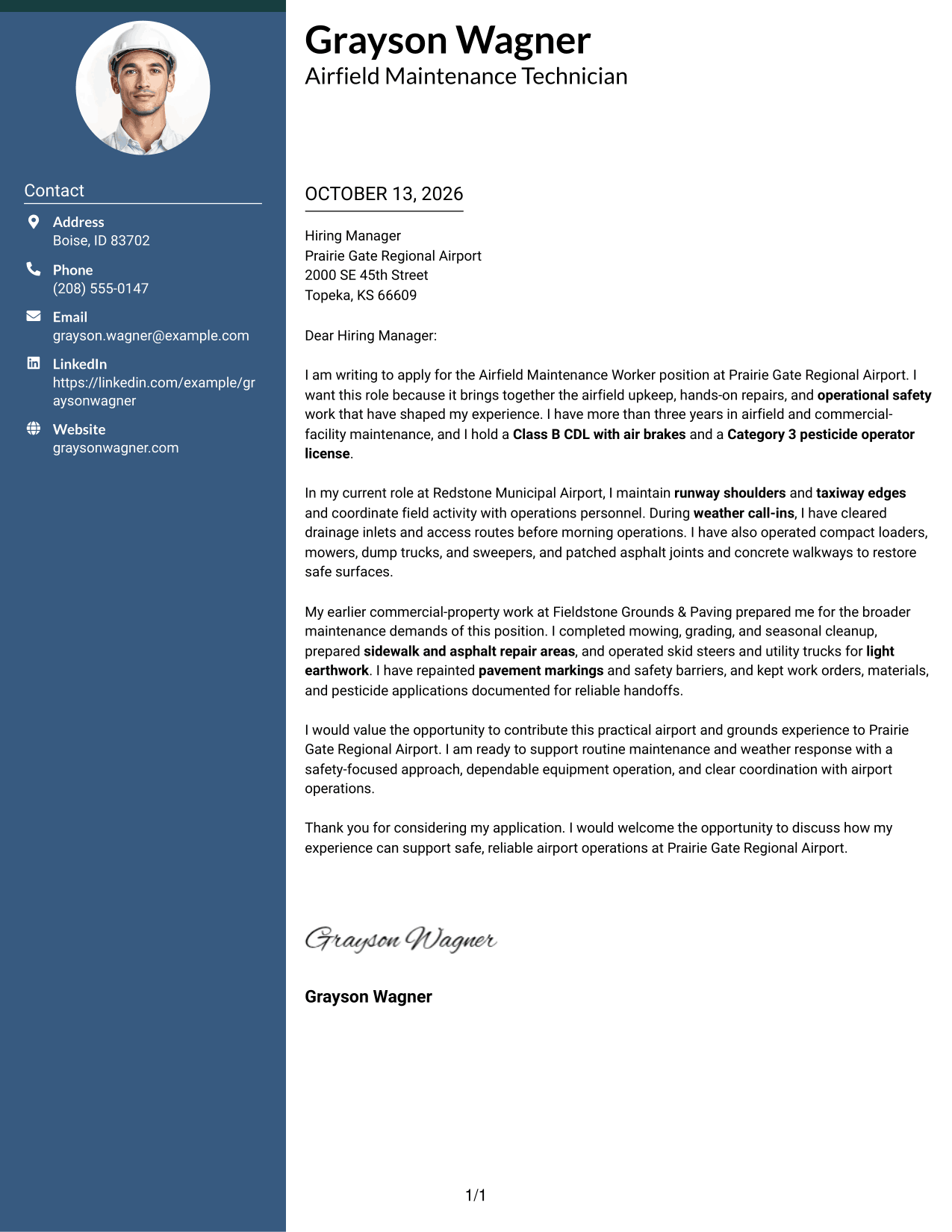 Cover Letter Example Page 1