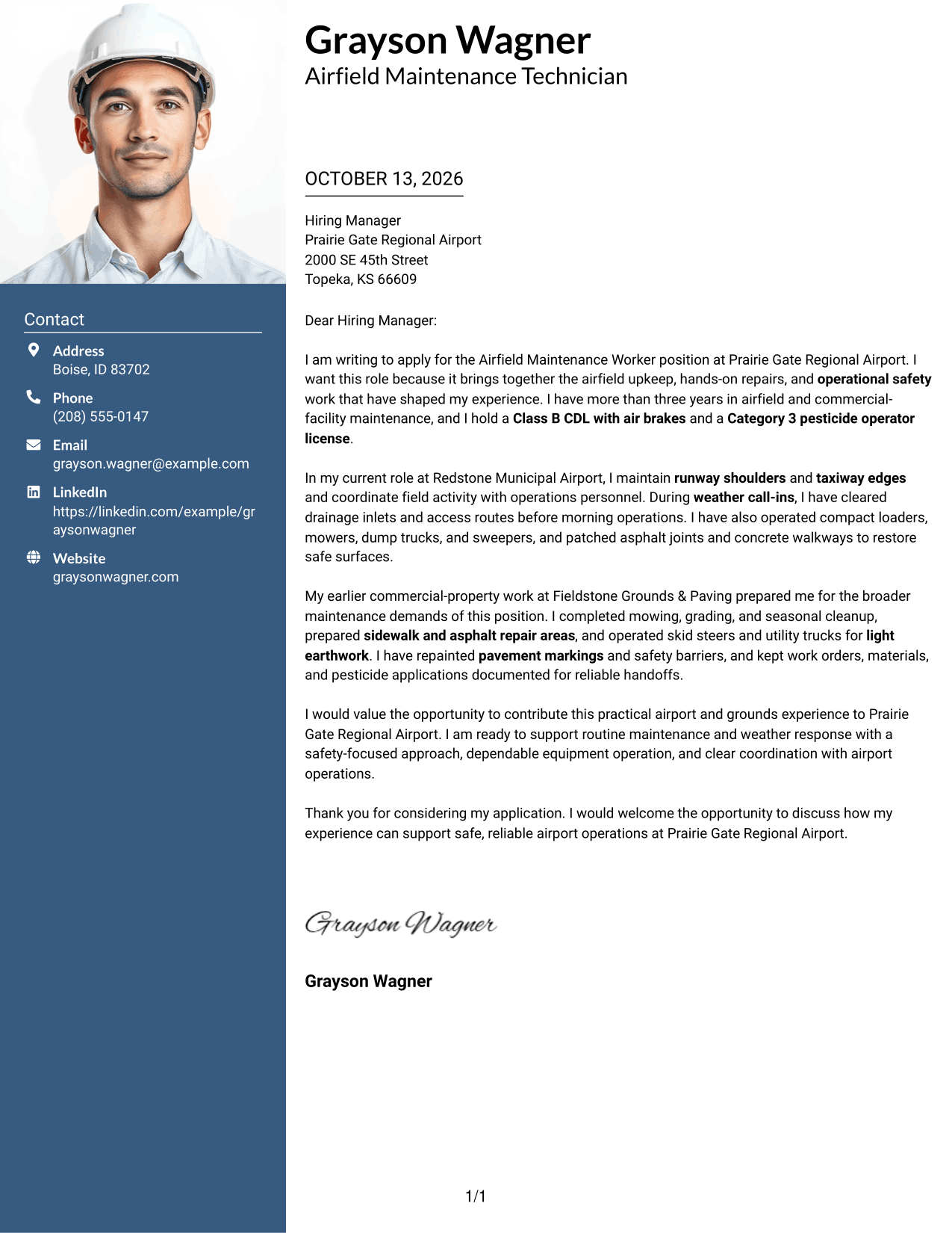 Cover Letter Example Page 1