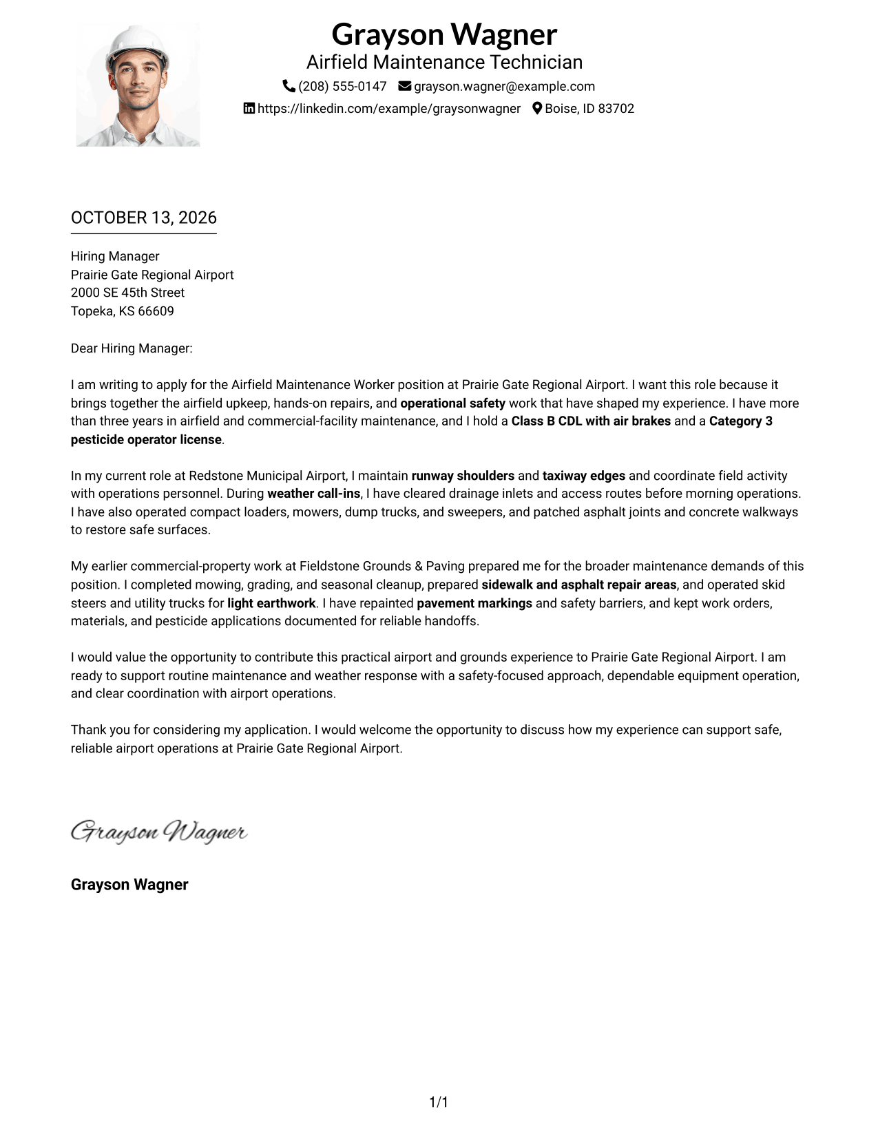 Cover Letter Example Page 1