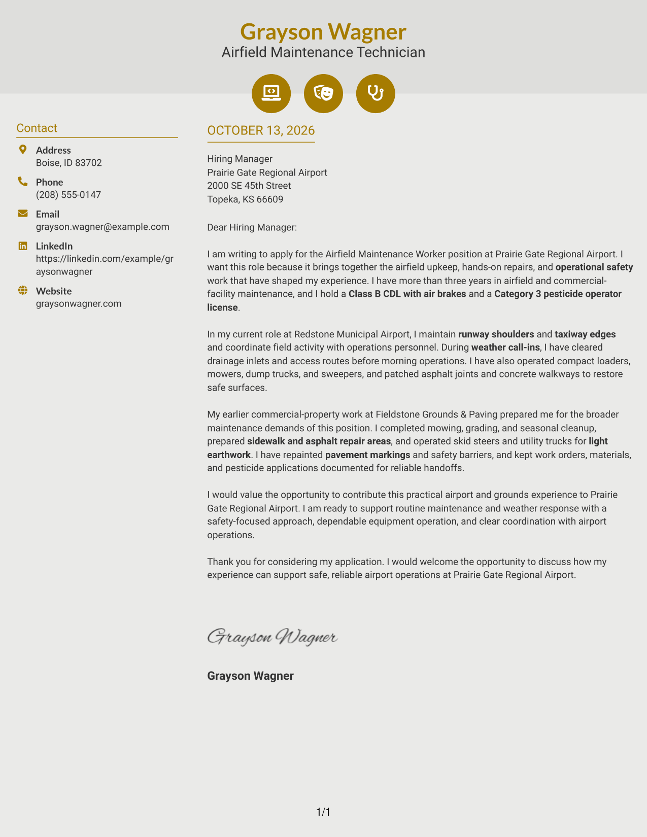Cover Letter Example Page 1