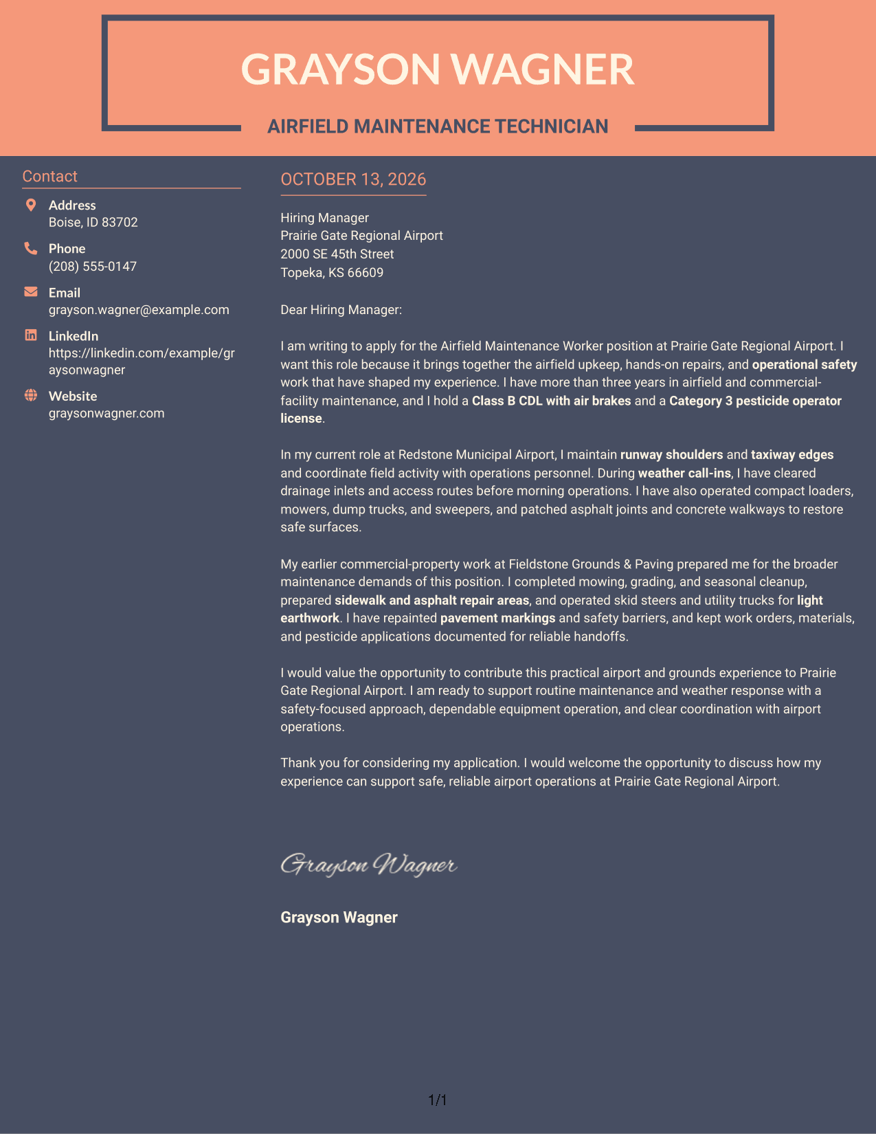Cover Letter Example Page 1